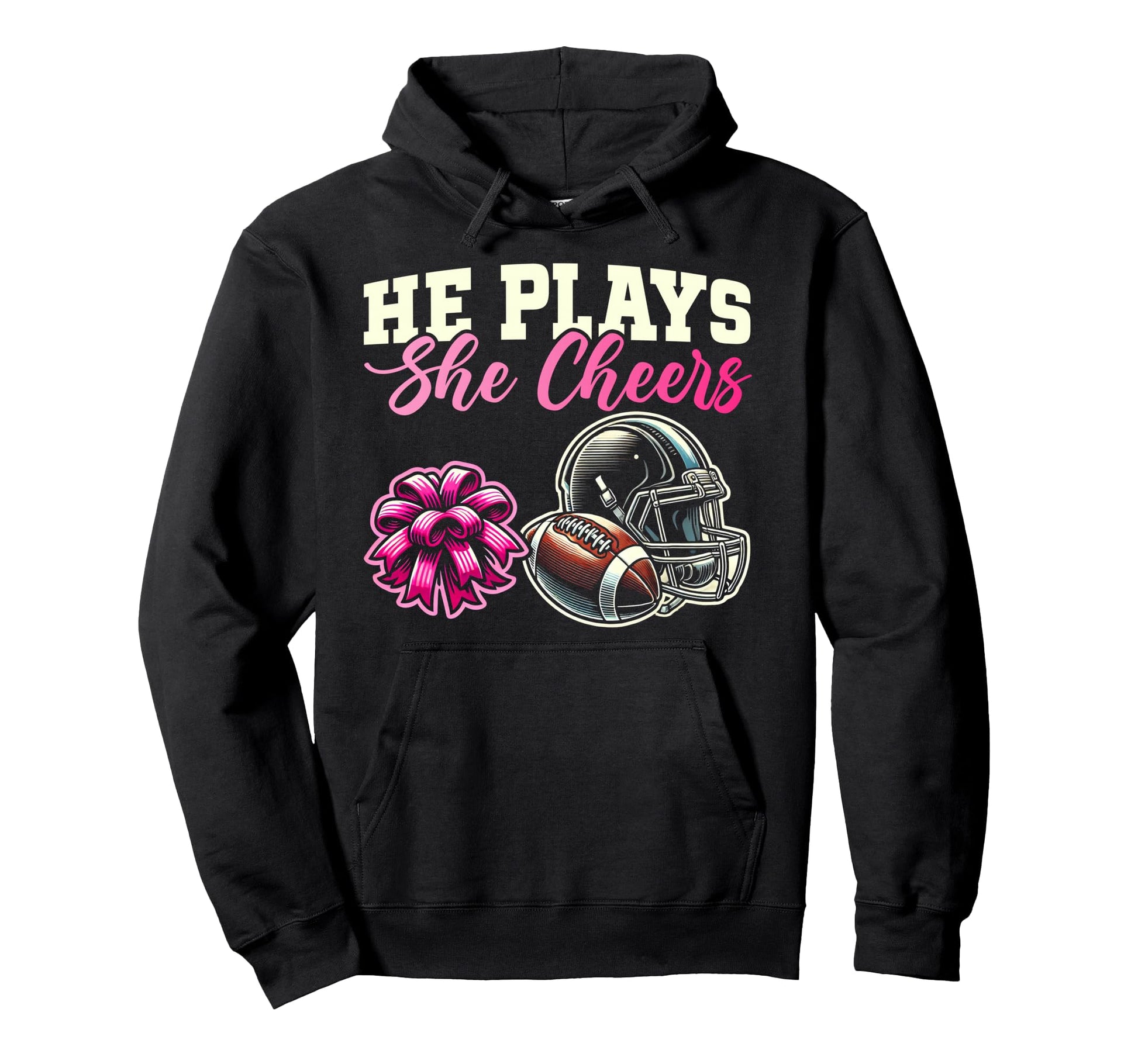 He Plays She Cheers Football Hoodie - Minimalist Print Men Women - T-Shirt, Sweatshirt, Hoodie
