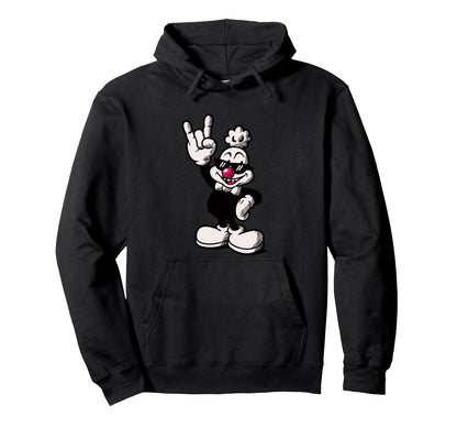 Cartoon Chicken Rooster Rock Hand Sign Hoodie - Custom Art Print Men Women - T-Shirt, Sweatshirt, Hoodie