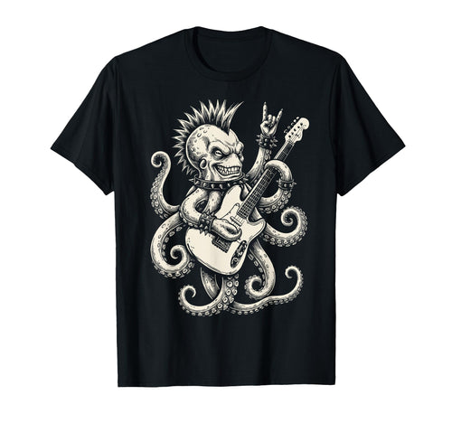 Funny Octopus Playing Guitar Rock And T-Shirt - Custom Art Print Men Women - T-Shirt, Sweatshirt, Hoodie