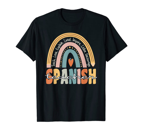 Spanish Teacher Groovy Teacher Rainbow T-Shirt - Fun Novelty Design Unisex - T-Shirt, Sweatshirt, Hoodie