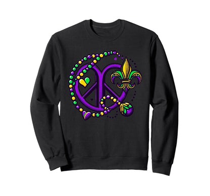 Mardi Gras Hearts Outfit Peace Love Sweatshirt - Trendy Graphic Men Women - T-Shirt, Sweatshirt, Hoodie