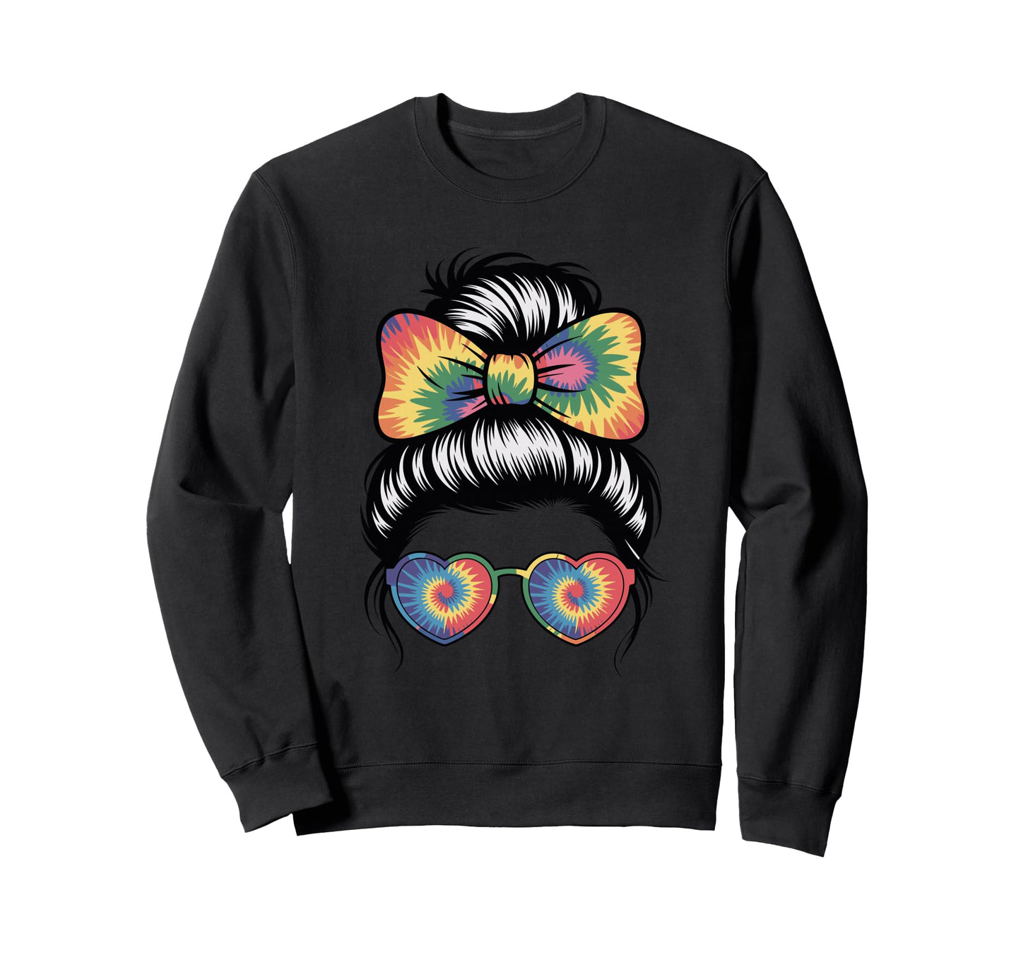 Tie Dye Psychedelic Messy Bun Sweatshirt - Unique Graphic Men Women - T-Shirt, Sweatshirt, Hoodie
