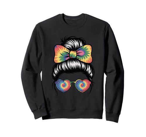 Tie Dye Psychedelic Messy Bun Sweatshirt - Unique Graphic Men Women - T-Shirt, Sweatshirt, Hoodie