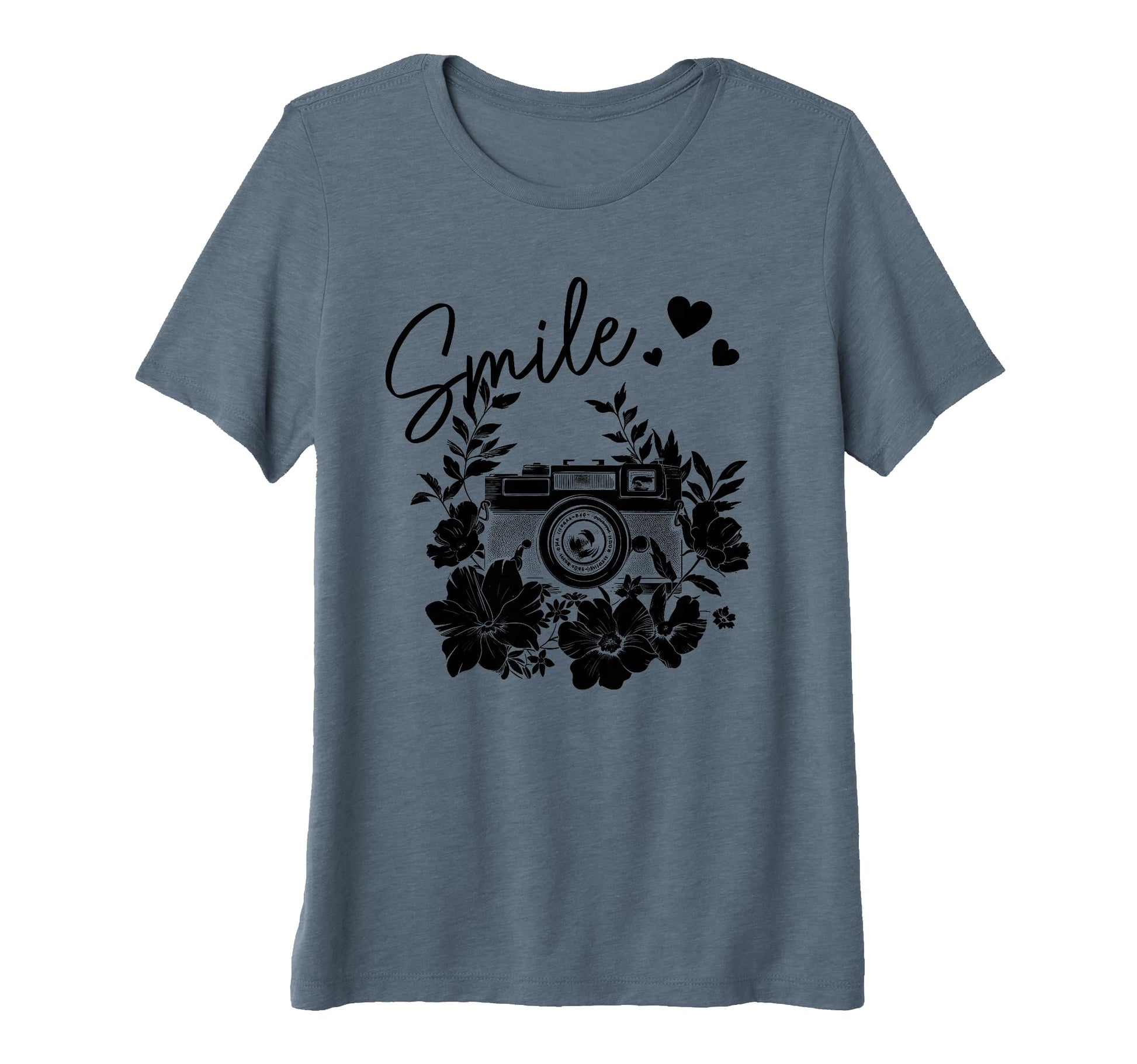 Womens Photographer Smile Camera Flowers T-Shirt - Graphic Print Men Women - T-Shirt, Sweatshirt, Hoodie