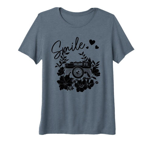 Womens Photographer Smile Camera Flowers T-Shirt - Graphic Print Men Women - T-Shirt, Sweatshirt, Hoodie