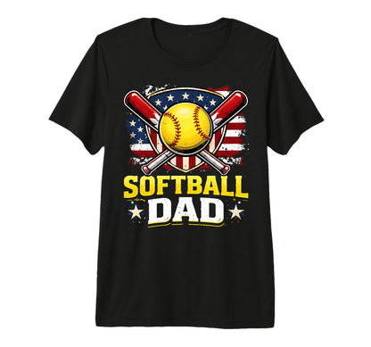 Softball Dad Usa American Flag Patriotic T-Shirt - Minimalist Print Unisex - T-Shirt, Sweatshirt, Hoodie