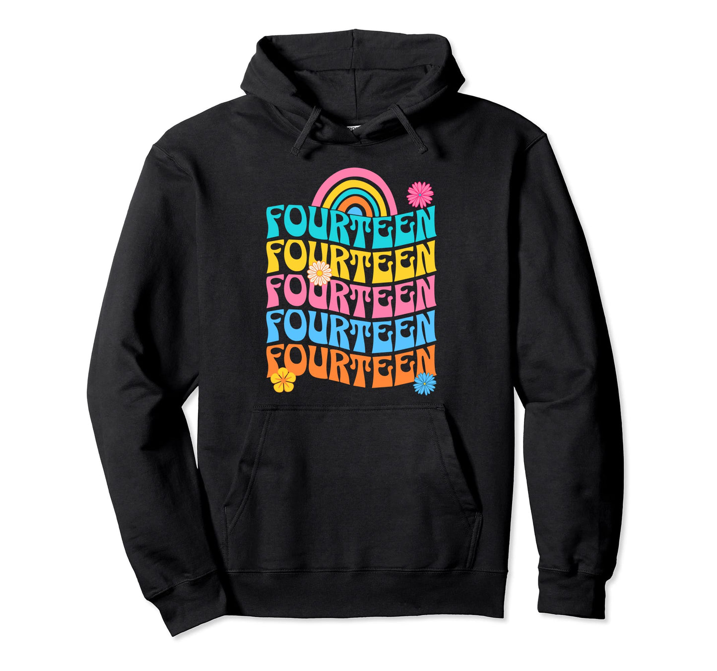 Fourteen 70S Rainbow Birthday 14 Year Old Hoodie - Minimalist Print Unisex - T-Shirt, Sweatshirt, Hoodie