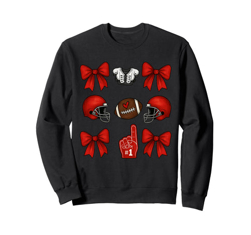 Football Mom Red Coquette Bow Sweatshirt - Custom Art Print Men Women - T-Shirt, Sweatshirt, Hoodie
