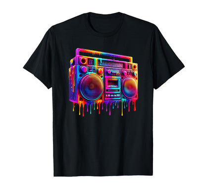 Dripping Paint Boombox Old School 80S T-Shirt - Novelty Apparel Unisex - T-Shirt, Sweatshirt, Hoodie