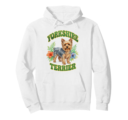 Yorkshire Terrier Groovy Floral Hoodie - Custom Art Print Men Women - T-Shirt, Sweatshirt, Hoodie