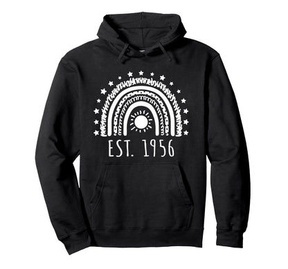 Est 1956 Rainbow Established 1956 Birthday Hoodie - Unique Graphic Unisex - T-Shirt, Sweatshirt, Hoodie