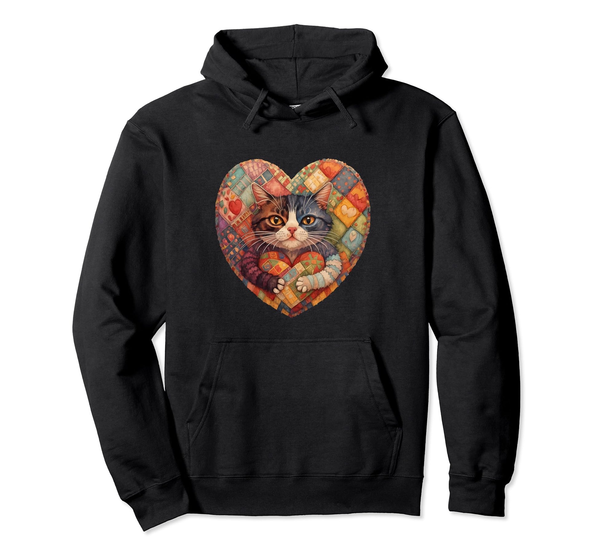 Cat Hugging Heart Kitty Love Rainbow Hoodie - Casual Everyday Wear Unisex - T-Shirt, Sweatshirt, Hoodie