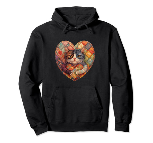 Cat Hugging Heart Kitty Love Rainbow Hoodie - Casual Everyday Wear Unisex - T-Shirt, Sweatshirt, Hoodie
