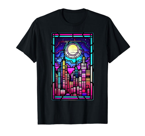 Stained Glass Vaporwave Japanese City T-Shirt - Graphic Print for Adults - T-Shirt, Sweatshirt, Hoodie