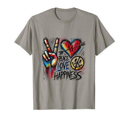 Peace Love Happiness Graffiti T-Shirt - Aesthetic Graphic Unisex - T-Shirt, Sweatshirt, Hoodie