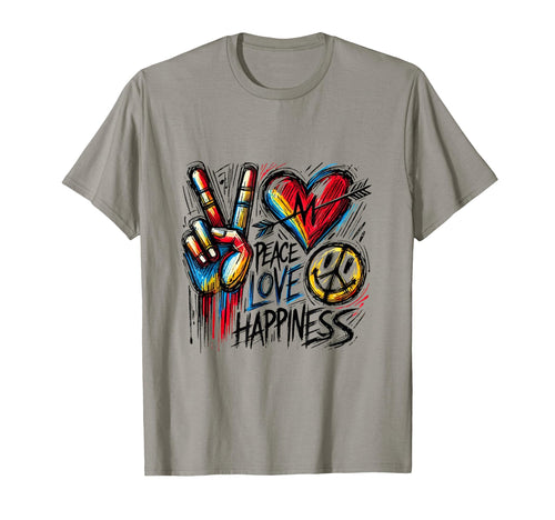 Peace Love Happiness Graffiti T-Shirt - Aesthetic Graphic Unisex - T-Shirt, Sweatshirt, Hoodie