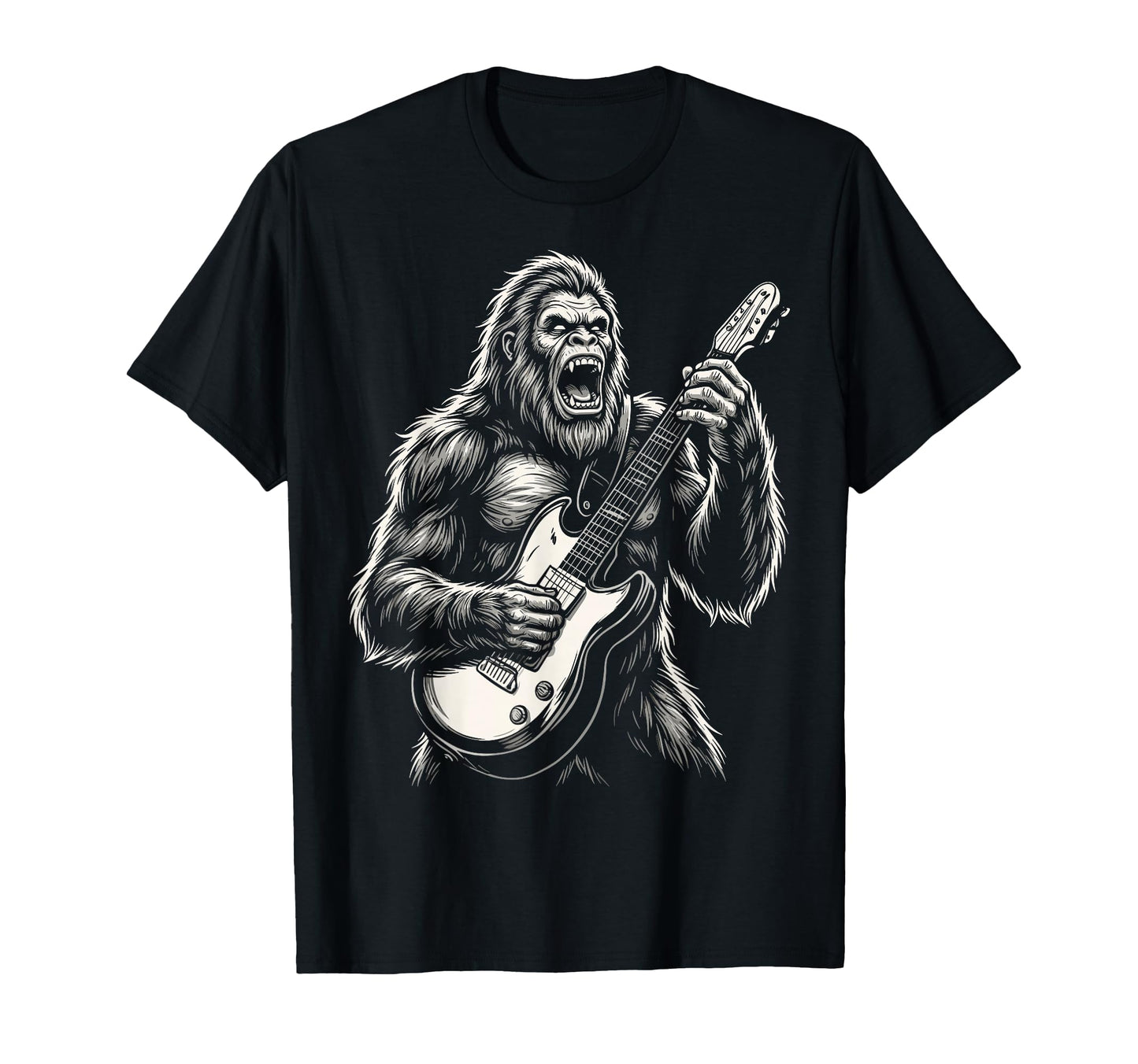 Funny Bigfoot Playing Guitar Heavy Metal T-Shirt - Unique Graphic Unisex - T-Shirt, Sweatshirt, Hoodie