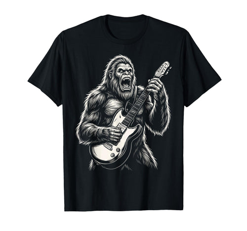 Funny Bigfoot Playing Guitar Heavy Metal T-Shirt - Unique Graphic Unisex - T-Shirt, Sweatshirt, Hoodie