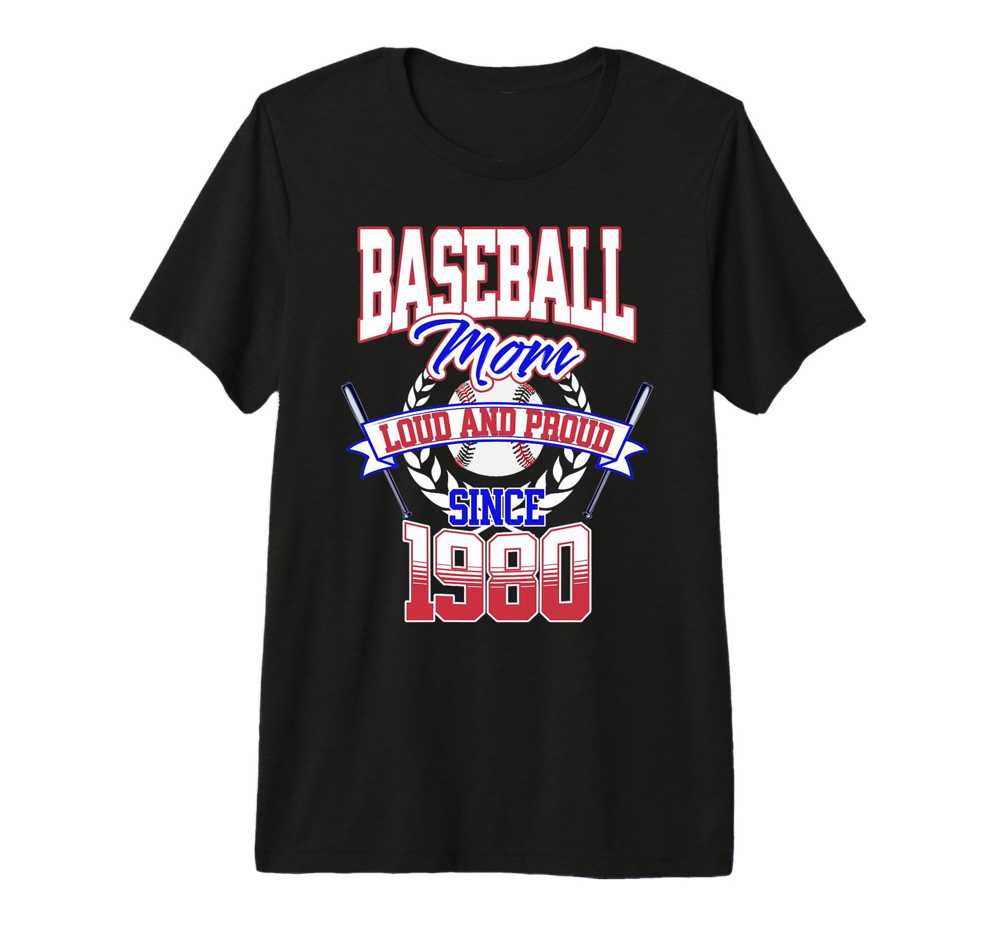 Baseball Mom Loud Proud Since 1980 T-Shirt - Graphic Print for Adults - T-Shirt, Sweatshirt, Hoodie