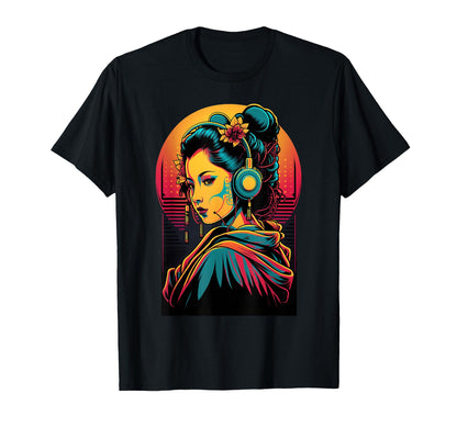 Geisha Dj Edm Japanese Kimono Vaporwave T-Shirt - Graphic Print for Adults - T-Shirt, Sweatshirt, Hoodie