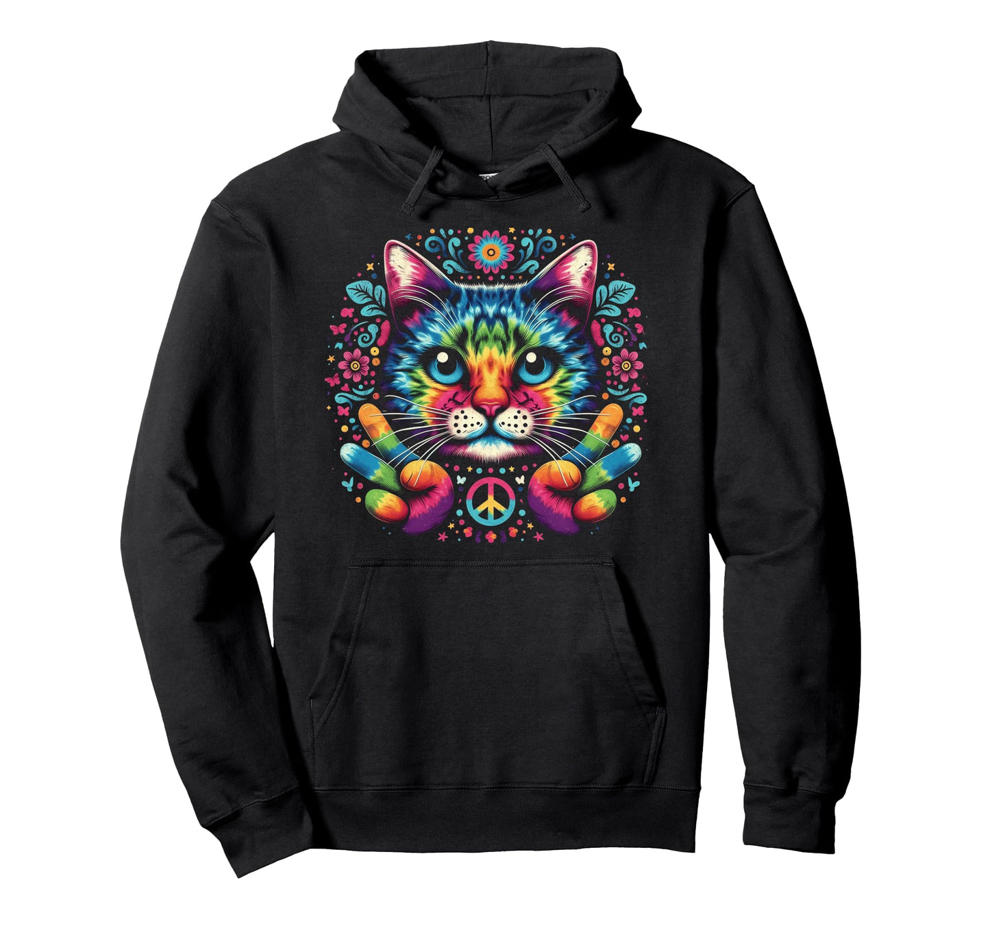 Love And Peace Colorful Cat Hoodie - Aesthetic Graphic Men Women - T-Shirt, Sweatshirt, Hoodie