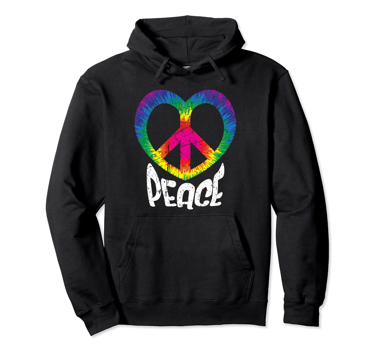 Rainbow Heart Peace Sign Tie Dye Hoodie - Casual Everyday Wear Unisex - T-Shirt, Sweatshirt, Hoodie