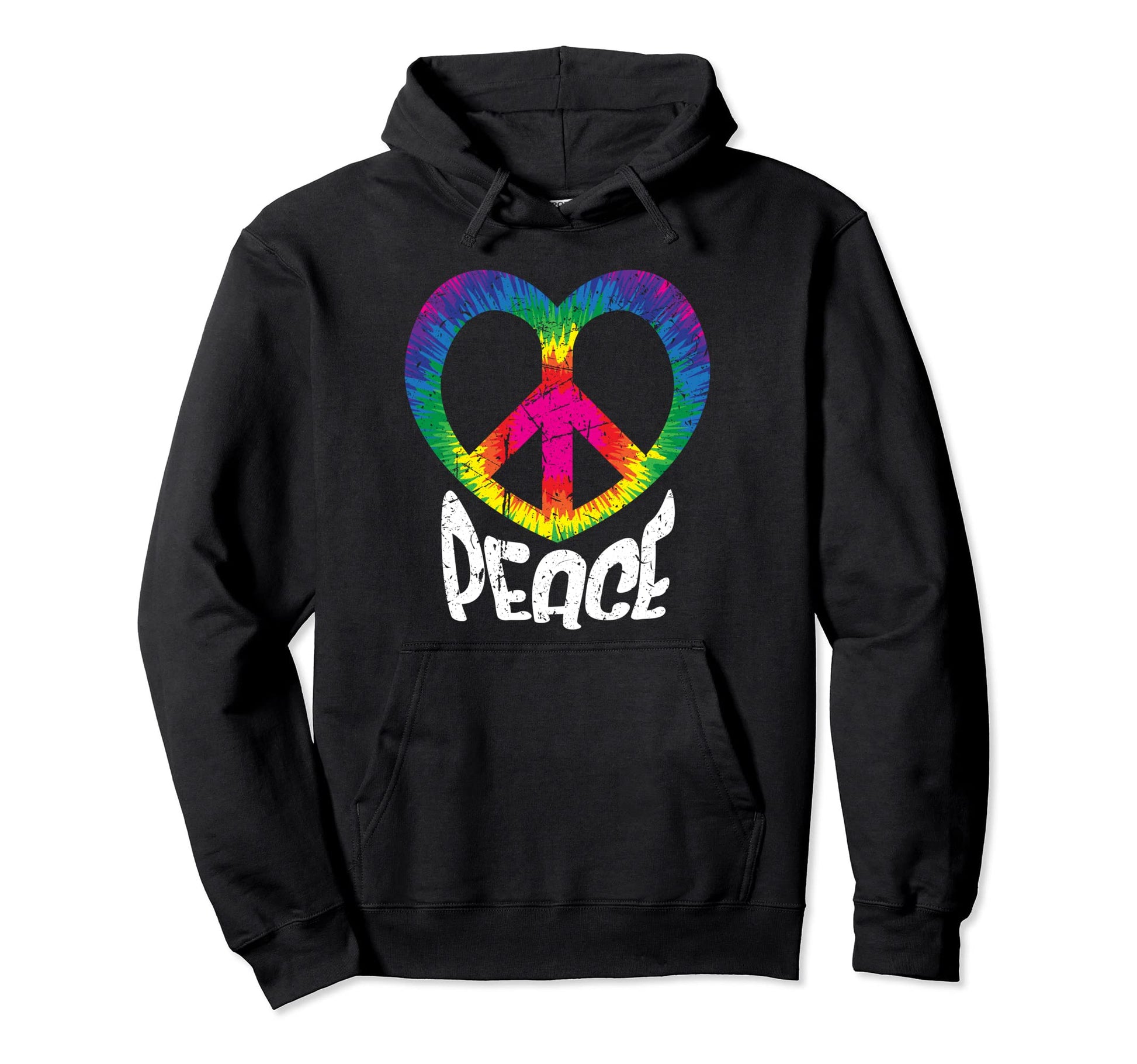 Rainbow Heart Peace Sign Tie Dye Hoodie - Casual Everyday Wear Unisex - T-Shirt, Sweatshirt, Hoodie