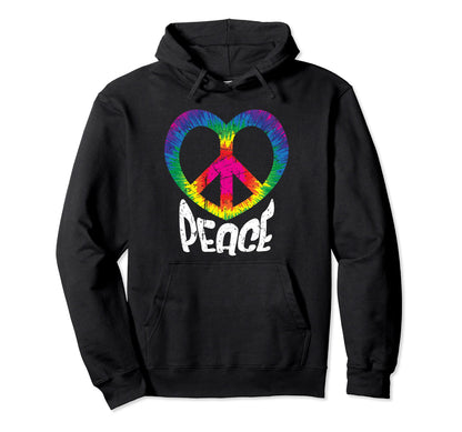 Rainbow Heart Peace Sign Tie Dye Hoodie - Casual Everyday Wear Unisex - T-Shirt, Sweatshirt, Hoodie