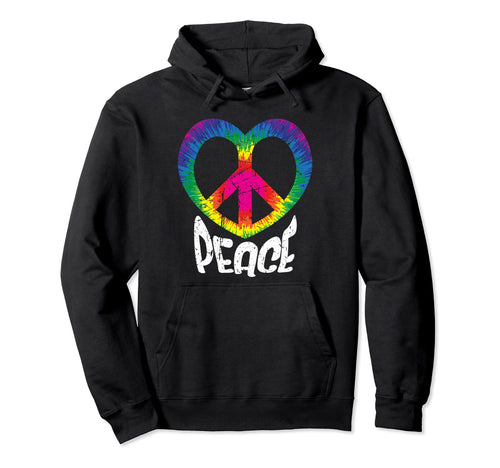 Rainbow Heart Peace Sign Tie Dye Hoodie - Casual Everyday Wear Unisex - T-Shirt, Sweatshirt, Hoodie