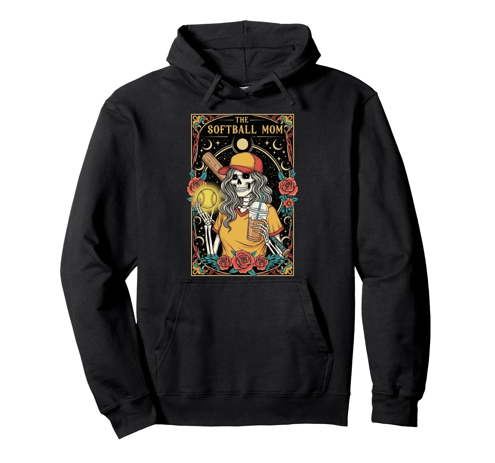 Softball Mom Tarot Card Skeleton Funny Hoodie - Graphic Print Unisex - T-Shirt, Sweatshirt, Hoodie