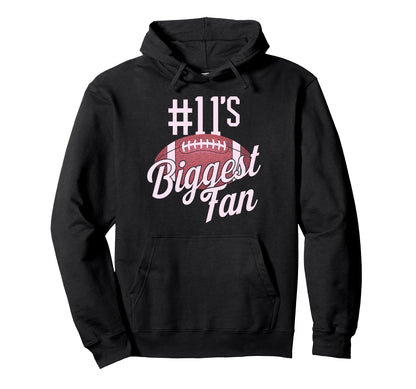 Number 11 Biggest Fan Football Mom Hoodie - Graphic Print for Adults - T-Shirt, Sweatshirt, Hoodie