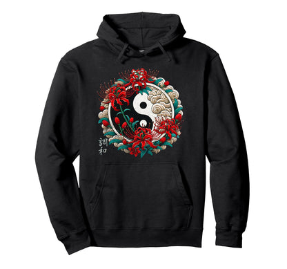 Japanese Red Spider Lily Ying Yang Hoodie - Aesthetic Graphic Unisex - T-Shirt, Sweatshirt, Hoodie