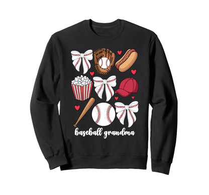 Baseball Grandma Coquette Bow Grandson Sweatshirt - Novelty Apparel Unisex - T-Shirt, Sweatshirt, Hoodie