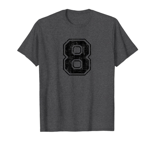 Number 8 Eight Varsity Distressed T-Shirt - Novelty Apparel for Adults - T-Shirt, Sweatshirt, Hoodie