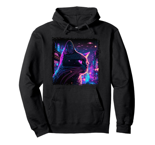 Japanese Aesthetic Synthwave Cat Hoodie - Streetwear Style Men Women - T-Shirt, Sweatshirt, Hoodie