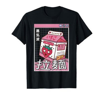 Strawberry Milk Carton Kawaii Grid T-Shirt - Streetwear Style for Adults - T-Shirt, Sweatshirt, Hoodie