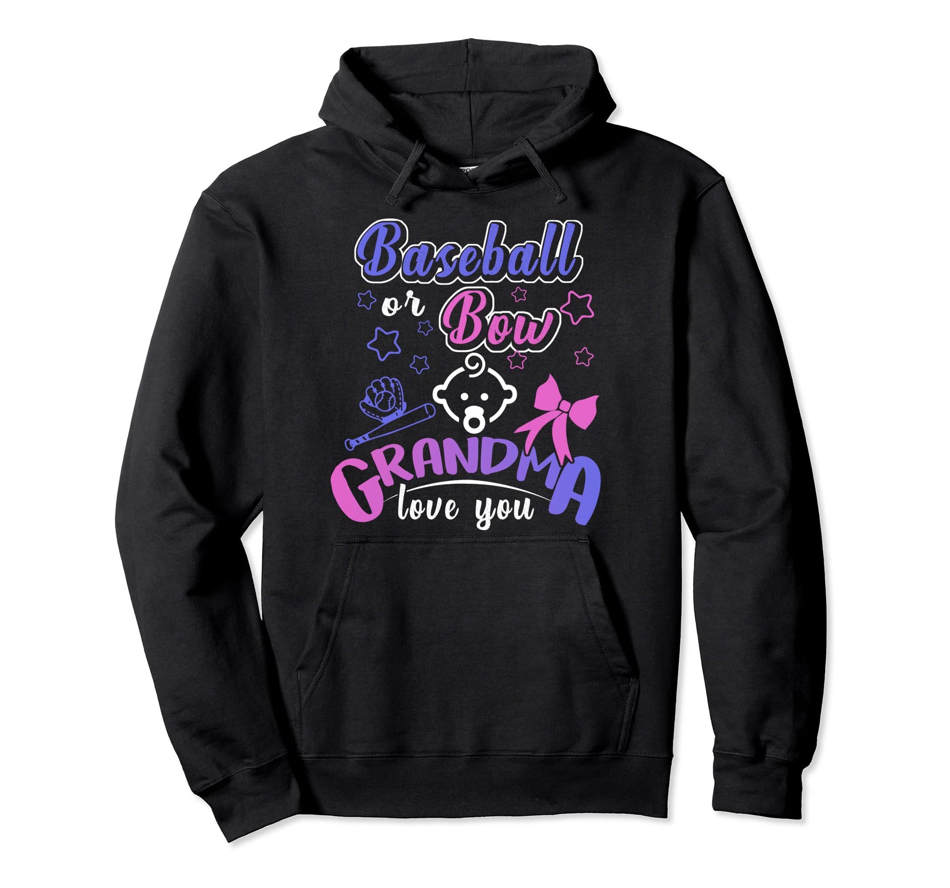 Gender Reveal Team Baseball Or Bow Grandma Hoodie - Trendy Graphic Unisex - T-Shirt, Sweatshirt, Hoodie