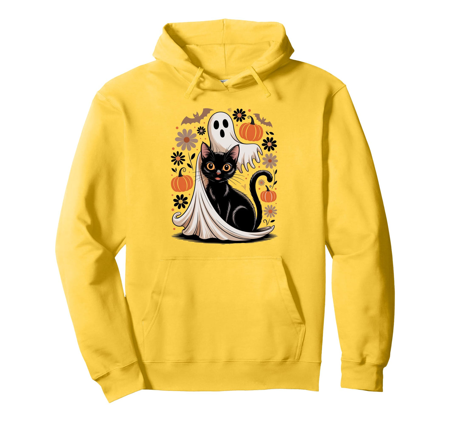 Boho Halloween Cat Ghost Spooky Hoodie - Casual Everyday Wear for Adults - T-Shirt, Sweatshirt, Hoodie