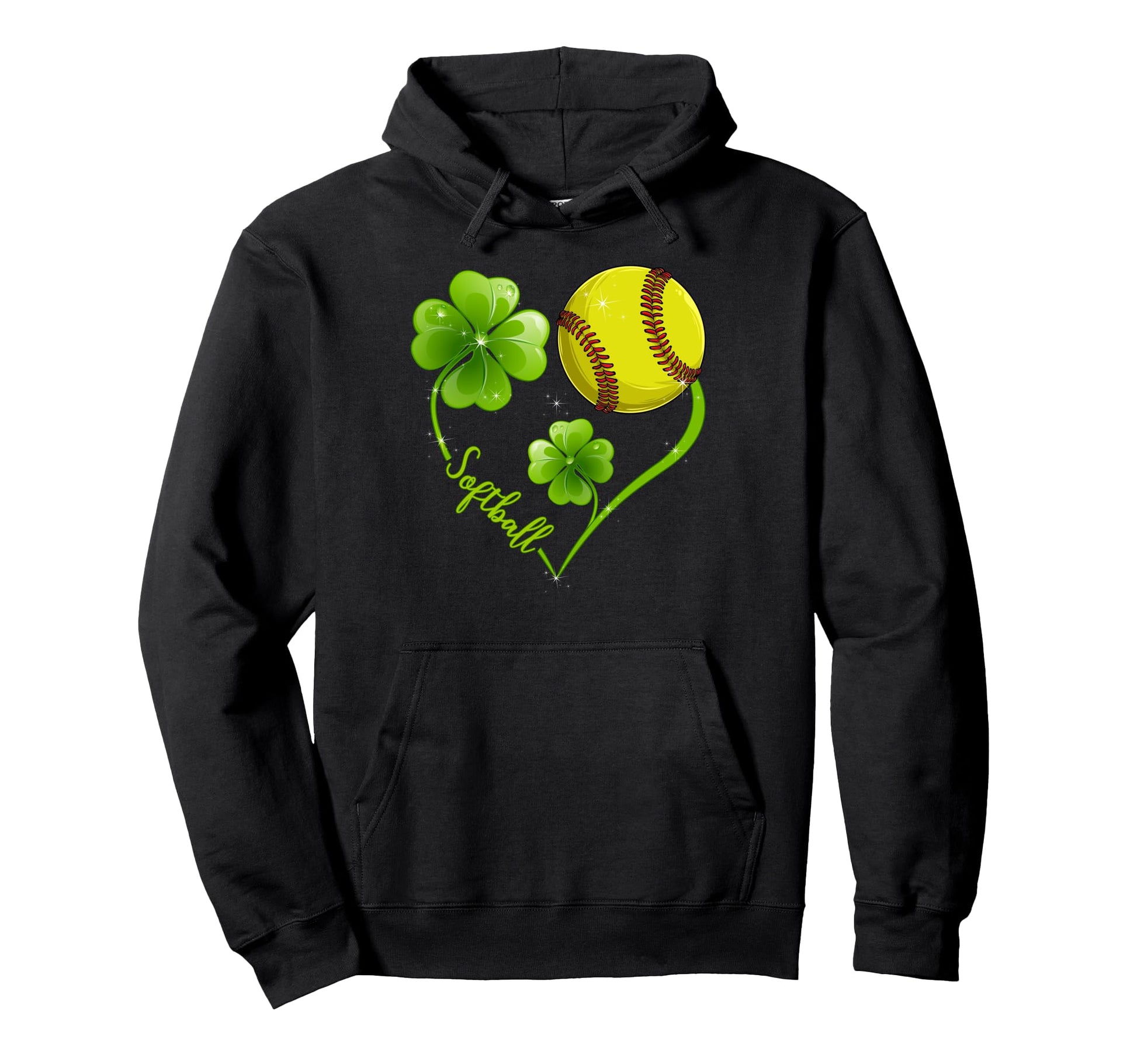 Funny Softball Lover Shamrock Clover Hoodie - Graphic Print Men Women - T-Shirt, Sweatshirt, Hoodie