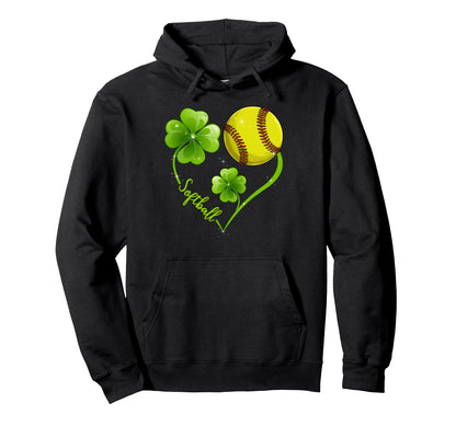 Funny Softball Lover Shamrock Clover Hoodie - Graphic Print Men Women - T-Shirt, Sweatshirt, Hoodie