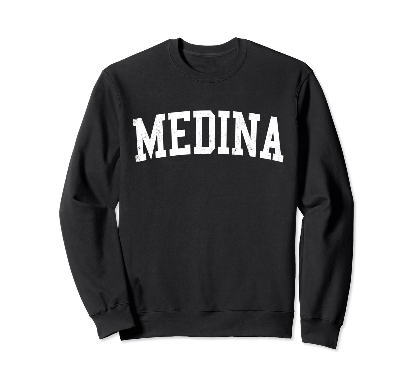 Medina Oh Distressed White Varsity Sweatshirt - Aesthetic Graphic Men Women - T-Shirt, Sweatshirt, Hoodie