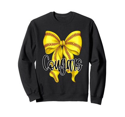 Cougars Softball Bow Mom Game Day Sweatshirt - Minimalist Print Men Women - T-Shirt, Sweatshirt, Hoodie