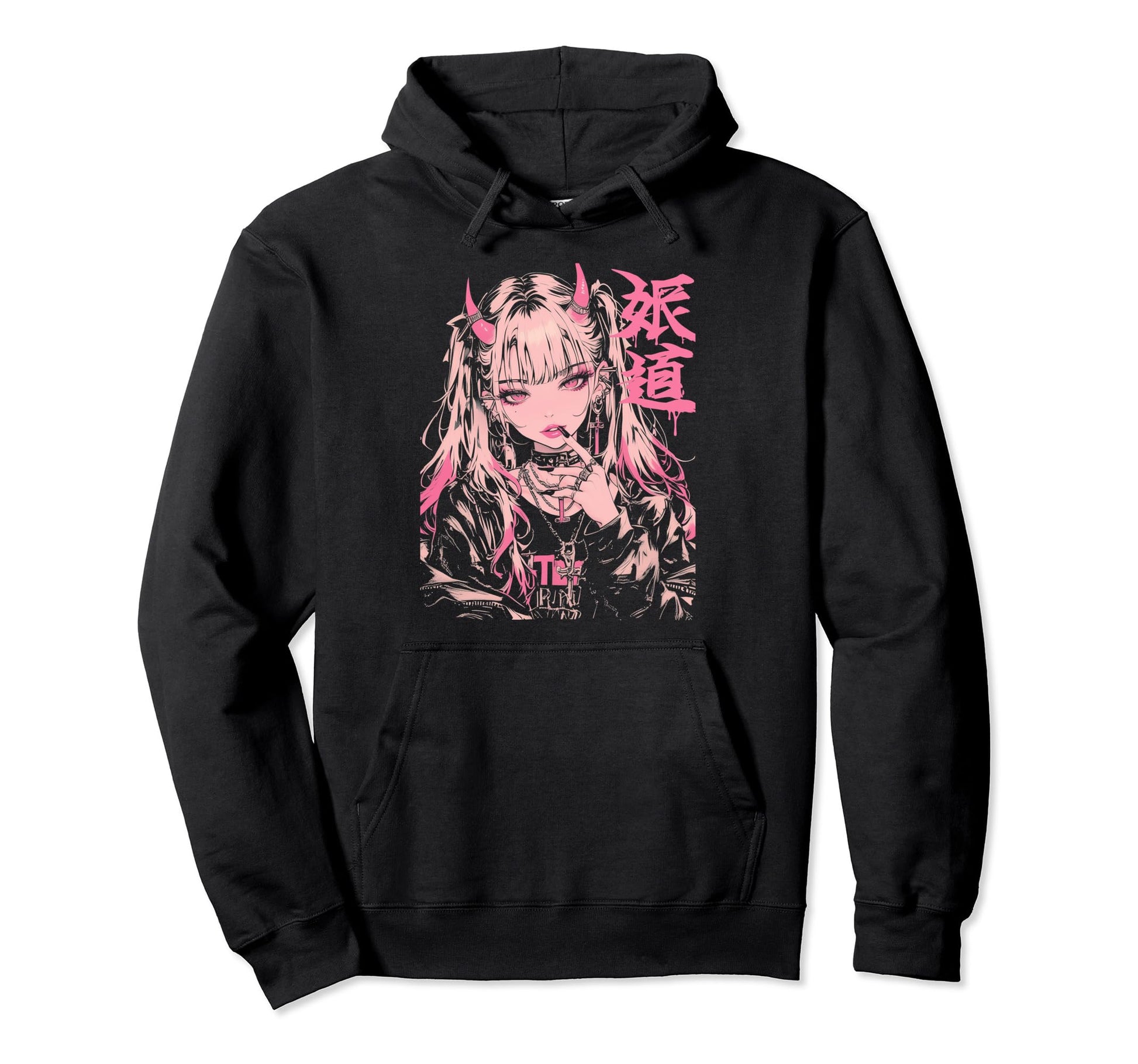 Goth Grunge Demon Anime Waifu Horror Hoodie - Novelty Apparel for Adults - T-Shirt, Sweatshirt, Hoodie