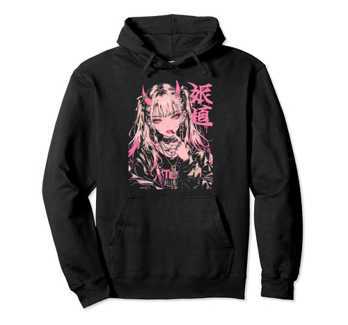 Goth Grunge Demon Anime Waifu Horror Hoodie - Novelty Apparel for Adults - T-Shirt, Sweatshirt, Hoodie