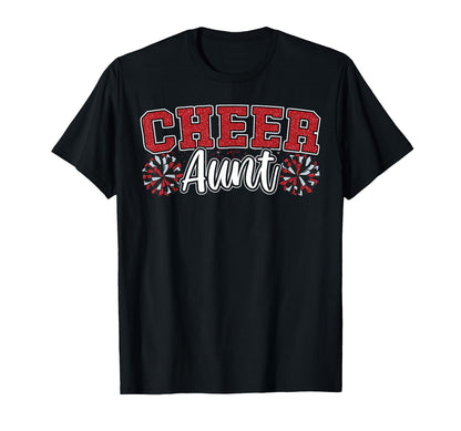 Loud Proud Cheer Aunt Team Red Pom Poms T-Shirt - Trendy Graphic Men Women - T-Shirt, Sweatshirt, Hoodie