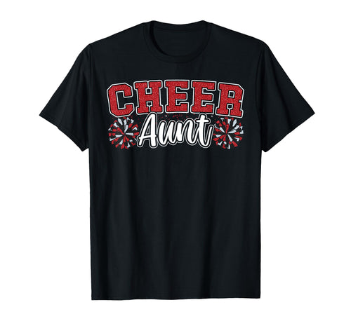 Loud Proud Cheer Aunt Team Red Pom Poms T-Shirt - Trendy Graphic Men Women - T-Shirt, Sweatshirt, Hoodie