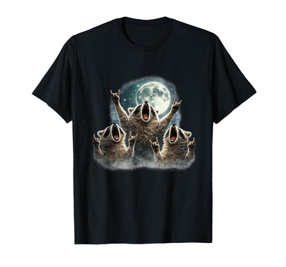 Raccoon 3 Racoons Howling Moon Rock T-Shirt - Minimalist Print Men Women - T-Shirt, Sweatshirt, Hoodie