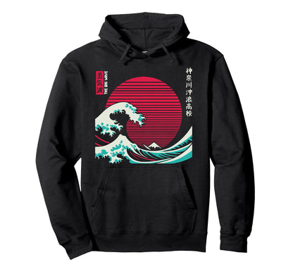 Vaporwave Great Wave Off Kanagawa Hoodie - Minimalist Print for Adults - T-Shirt, Sweatshirt, Hoodie