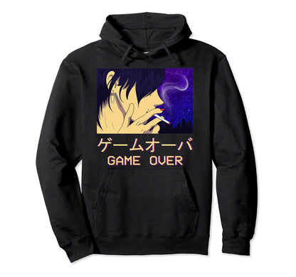 Game Over Aesthetic Anime Waifu Hoodie - Unique Graphic for Adults - T-Shirt, Sweatshirt, Hoodie