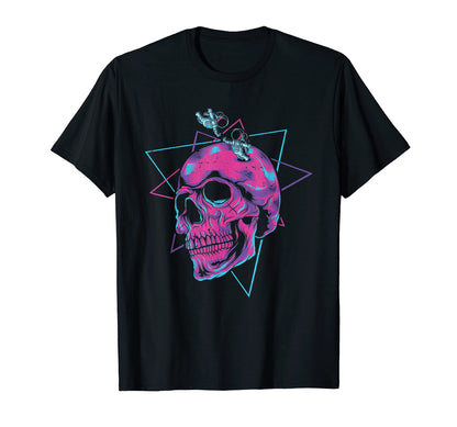 90S Aesthetics Synthwave Skull Space T-Shirt - Minimalist Print Unisex - T-Shirt, Sweatshirt, Hoodie